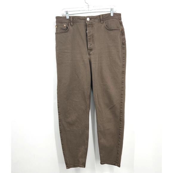 River Island Washed Brown Button Fly Soft Mom Jeans Pants Size US 12 Regular - Picture 1 of 10